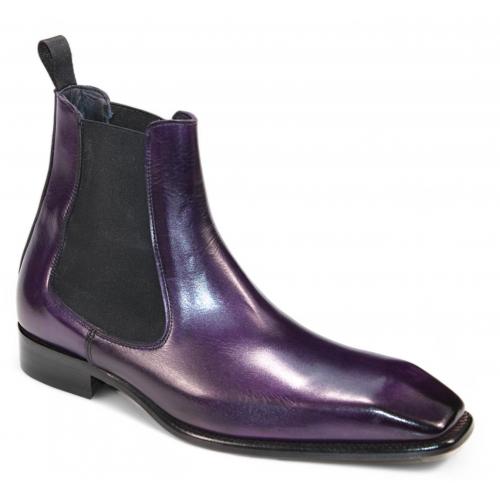 Duca Di Matiste "Empoli" Purple Genuine Italian Calf Leather Ankle Boots.